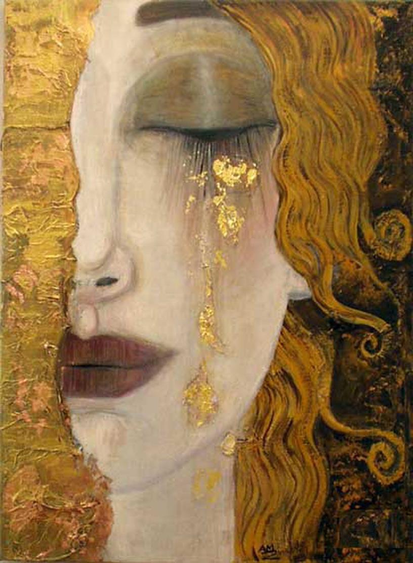 Thés fille visage texture de décor de mur d’or Peintures à l'huile